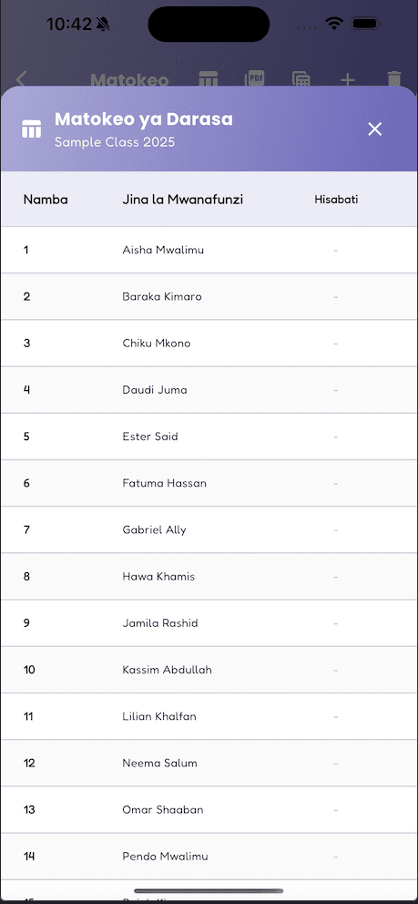 Muonekano wa skrini ya Darasa Langu